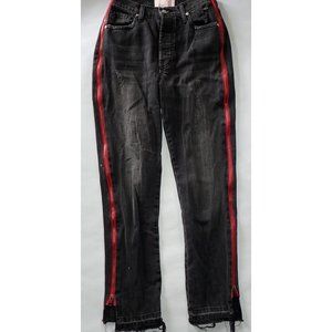 Revice Jeans Size 26‎ Black Red Full leg Zipper Button Fly Womens Destressed